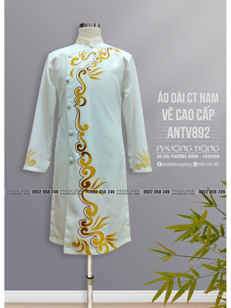 Áo Dài Cách Tân Nam Vẽ Màu Acrylic ANTV892